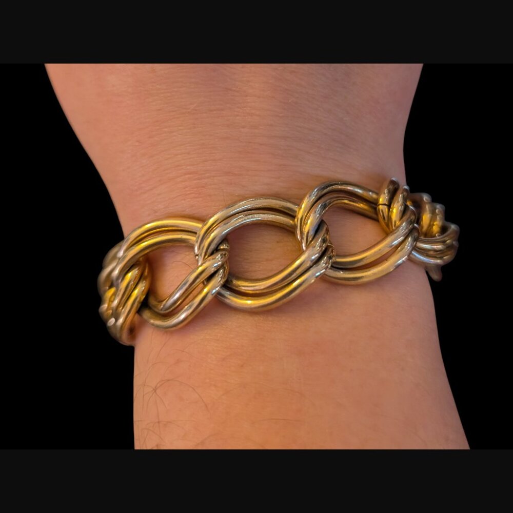 Romanza Italy Gold Tone Chunky Double Chain Link Size 7.25" Bracelet